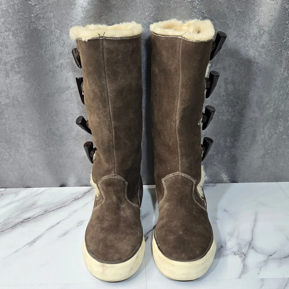 Gola Sidewalk Boots Women 10 Brown Suede Faux Fur Lined Toggle Mid Calf Y2K Snow
